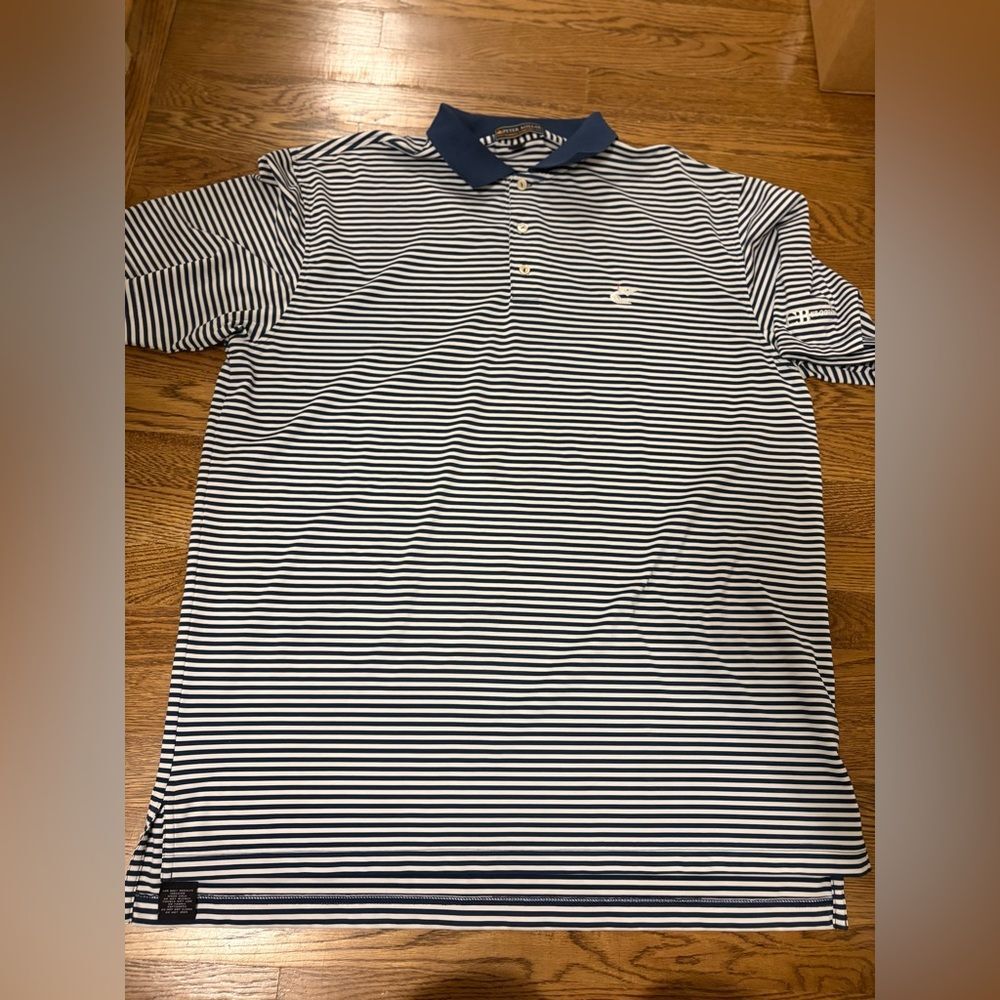 Peter Millar Summer Comfort Navy White Striped Golf Polo. Size Large